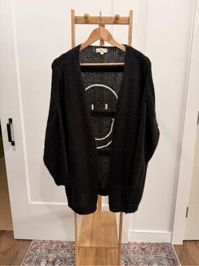 Elan Black Open-Front Relaxed Knit Cardigan